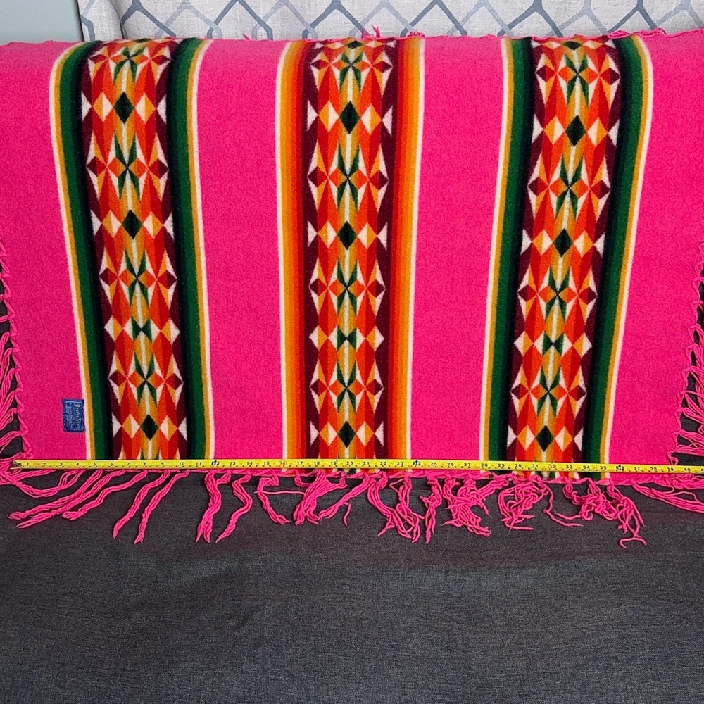 Vintage Pendleton Beaver State Striped Shawl Fringe Pink Throw USA - Picture 6 of 14